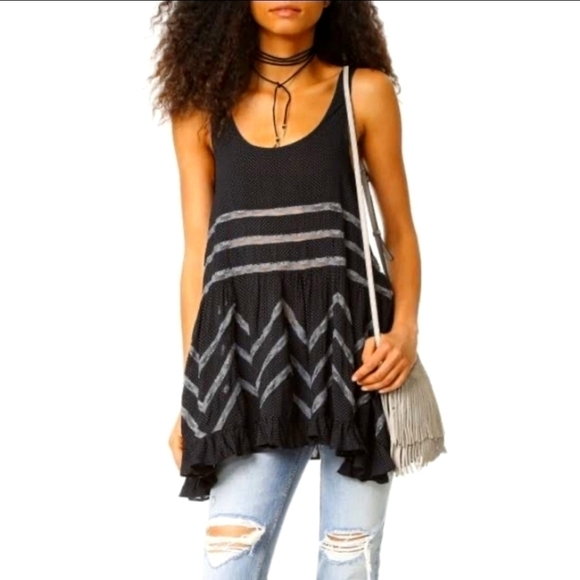 Free People Tops - Free People Voile Trapeze Slip Dress Top Lace Polka Dots